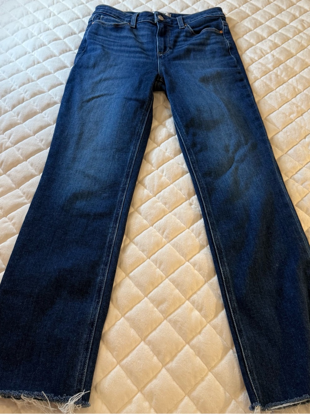 PAIGE Cindy High Rise Slim Straight Leg Jeans Raw Hem Blue Women’s Size 26 - Picture 5 of 11
